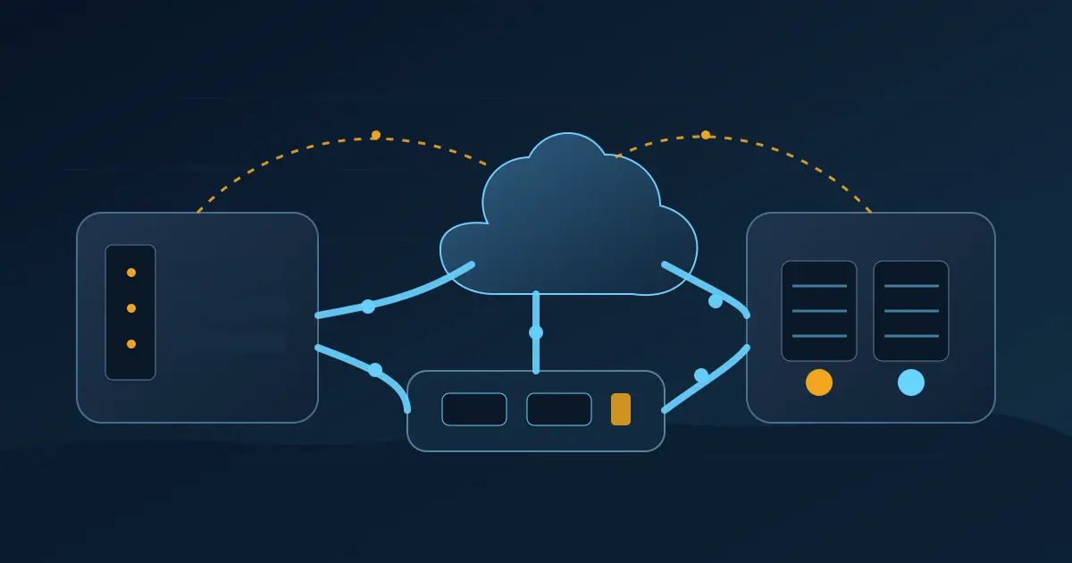 Hybrid cloud architecture connecting ERP inventory legacy systems and business reporting
